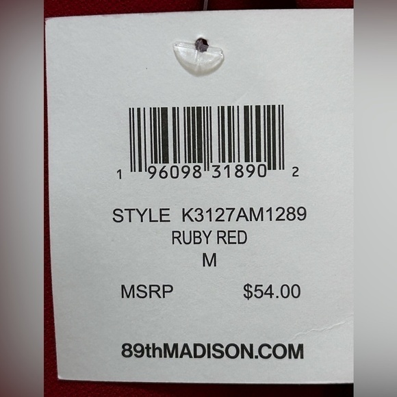 89th+Madison Blouse Women’s Red/Rhinestone V-neck 3/4 Sleeve Size-M NWT - Picture 7 of 8